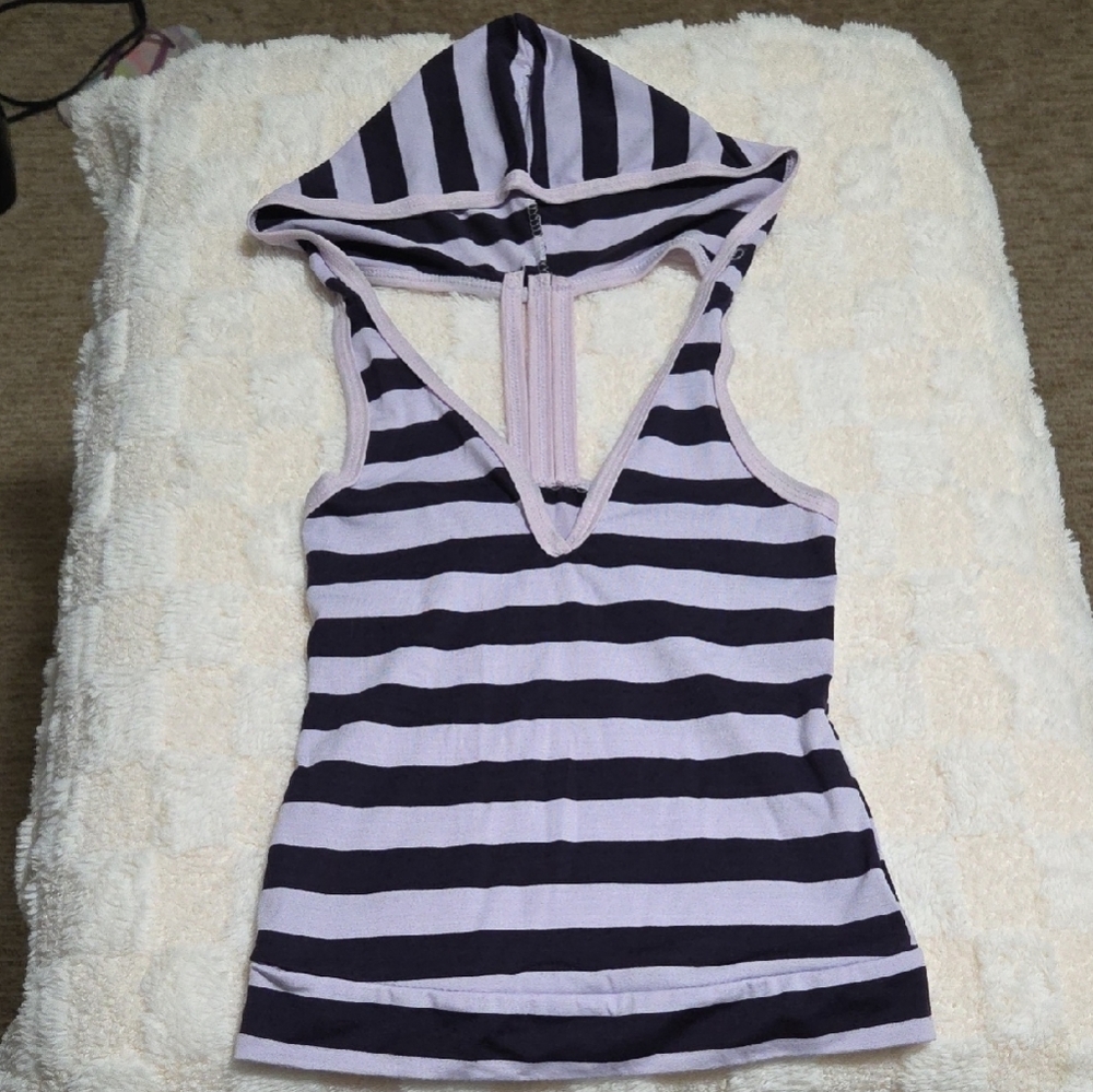 Striped Hooded Tank Top - Lavender & Black